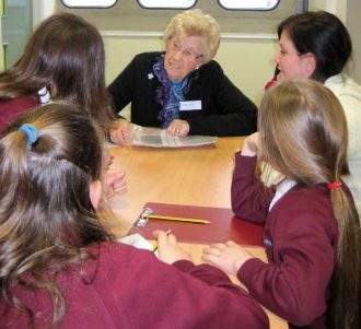 Heather being interviewed as part of Team Hadleigh Heather Overall being interviewed in HOFS by children from Hadleigh Junior School | Team Hadleigh 2012