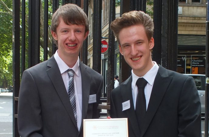 Beyond the Point - Liam and Joe hold their community archive award Liam Heatherson and Joe Mander Community Archive and Heritage Group of the Year'