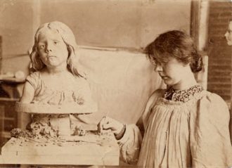 Christine Gregory (1879-1963), first woman sculptor of the RBS, in her studio