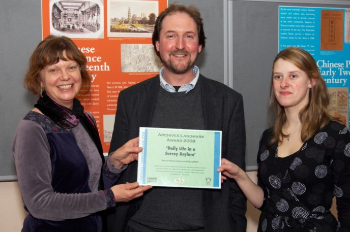 Group_A_01COMPRESSED Janet Nixon, Julian Pooley & Kate Stuart accepting the Archives Landmark Award