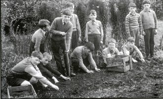 Largy_School_1962b Pupils in the garden at Largy Primary School, 1962