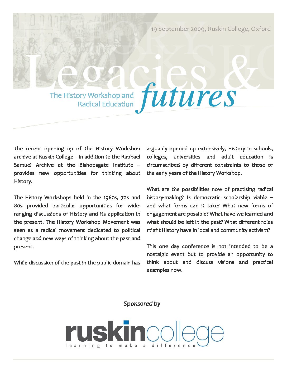 Forthcoming Public History conference, Ruskin College, Oxford,