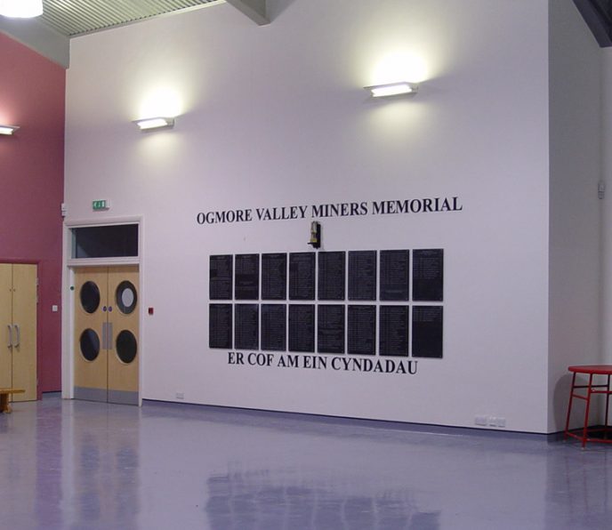 OVMM_2_cropped The finished Memorial in the Main Hall of Ogmore Vale Primary School.