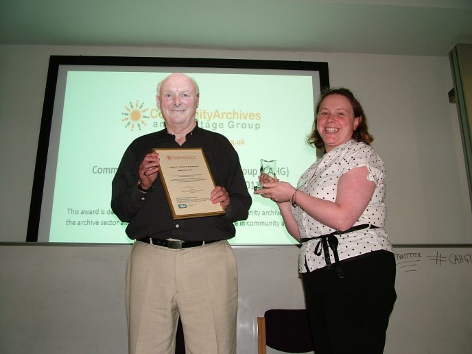 edited Marden History Group winners of the Community Archive of the Year Award 2011, Laura Cotton Chair of CAHG presenting David McFarland with the award