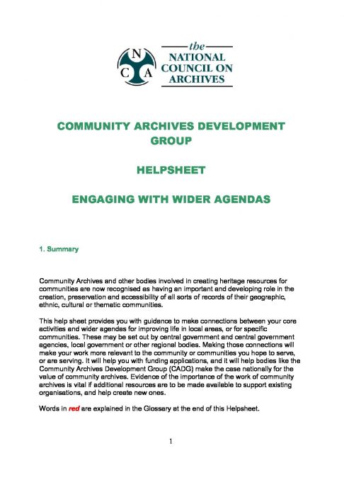 Help sheet | | Community Archives and Heritage Group