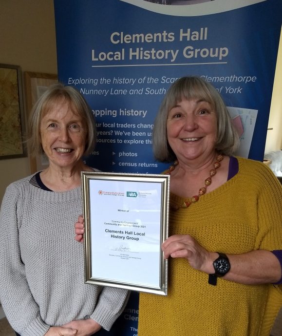 Susan Major and Anne Houson from Clements Hall Local History Group York, with their award Susan Major and Anne Houson from Clements Hall Local History Group York, with their award