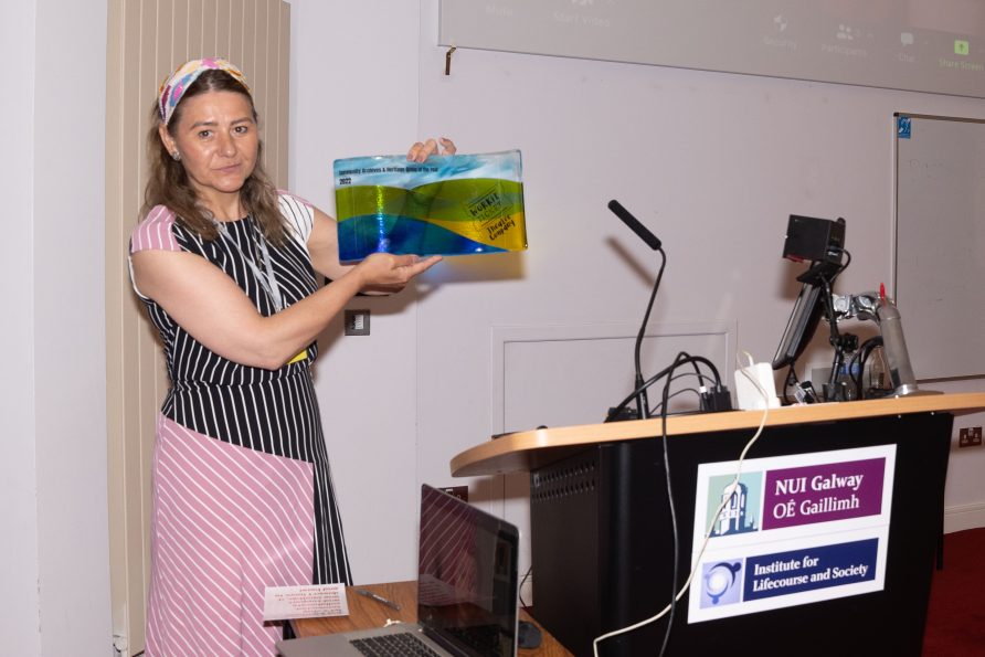 Audrey Wilson of CAHG holds the award for Community Archives & Heritage Group of the Year 2022, awarded to Workie Ticket Audrey Wilson of CAHG holds the award for Community Archives & Heritage Group of the Year 2022, awarded to Workie Ticket | Copyright Boyd Challenger