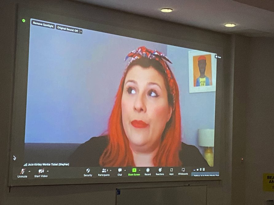 JoJo Kirtley of Workie Ticket, appearing via remote link at the CAHG 2022 awards ceremony. JoJo Kirtley of Workie Ticket, appearing via remote link at the CAHG 2022 awards ceremony. | Image courtesy of Our Irish Heritage