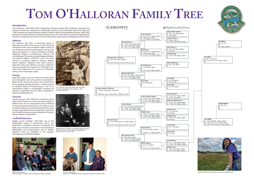 One of several family tree boards presented at the 2023 Genealogy Fair representing families found in Blake’s Census One of several family tree boards presented at the 2023 Genealogy Fair representing families found in Blake’s Census | Moycullen Heritage