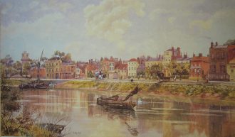 Barnes Terrace Wash drawing of Barnes Terrace and the Thames