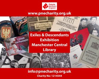 Polonia Northern England banner, January 2026 Polonia Northern England banner, January 2026, advertising exhibition at Manchester Central Library